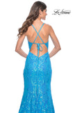 Picture of: Neon Mermaid Print Sequin Dress with Lace Up Open Back in Aqua, Style: 32337, Detail Picture 9