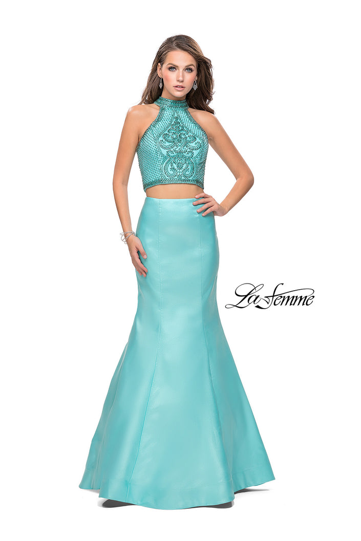 Picture of: Beaded Two Piece Mermaid Prom Dress with Open Back in Aqua, Style: 26255, Detail Picture 1