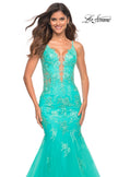 Picture of: Tulle and Lace Mermaid Gown in Aqua in Aqua, Detail Picture 4