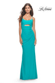 Picture of: Cut Out Soft Jersey Dress with Lace Up Back in Aqua, Style: 31264, Detail Picture 4
