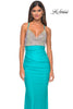 Picture of: Neon Ruched Jersey Dress with Rhinestone Mesh Draped Top in Aqua, Style: 32320, Detail Picture 4