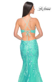Picture of: Lace and Tulle Mermaid Gown with Side Cut Outs in Aqua, Style: 31133, Detail Picture 7