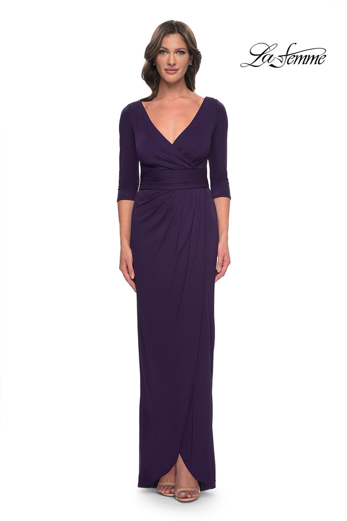 Picture of: Simple Chic Jersey Dress with Ruched Waist and V Neckline in Aubergine, Style: 31014, Main Picture
