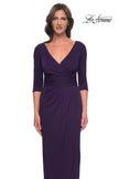 Picture of: Simple Chic Jersey Dress with Ruched Waist and V Neckline in Aubergine, Style: 31014, Detail Picture 5