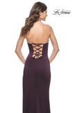 Picture of: Fitted Strapless Prom Dress with Rhinestone Embellished Neckline and Slit in Aubergine, Style: 31977, Detail Picture 9
