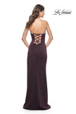 Picture of: Fitted Strapless Prom Dress with Rhinestone Embellished Neckline and Slit in Aubergine, Style: 31977, Detail Picture 4