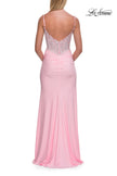 Picture of: Rhinestone Lace Bodice Jersey Gown with Slit and Low Back in Baby Pink, Style: 33439, Detail Picture 11