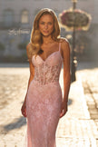 Picture of: Lace Fitted Gown with Sheer Bodice and Spaghetti Straps in Baby Pink, Style: 33485, Detail Picture 11
