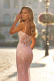 Picture of: Lace Fitted Gown with Sheer Bodice and Spaghetti Straps in Baby Pink, Style: 33485, Detail Picture 12
