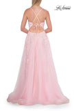 Picture of: Beaded A-Line Tulle Gown with Slit and Open Tie Back in Baby Pink, Style: 33715, Detail Picture 15