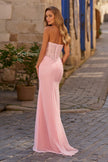 Picture of: Strapless Corset Gown with High Slit and Ruched Jersey Skirt in Baby Pink, Style: 33465, Back Picture
