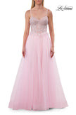 Picture of: Lace Corset Tulle Gown with High Slit and A-Line Skirt in Baby Pink, Style: 33436, Detail Picture 19