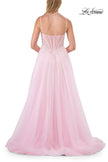 Picture of: Lace Corset Tulle Gown with High Slit and A-Line Skirt in Baby Pink, Style: 33436, Detail Picture 20