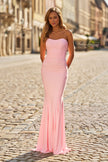 Picture of: Strapless Fitted Jersey Evening Gown with Ruching in Baby Pink, Style: 33403, Detail Picture 1