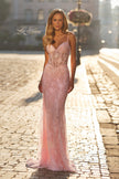 Picture of: Lace Fitted Gown with Sheer Bodice and Spaghetti Straps in Baby Pink, Style: 33485, Detail Picture 2