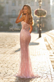 Picture of: Lace Fitted Gown with Sheer Bodice and Spaghetti Straps in Baby Pink, Style: 33485, Detail Picture 3