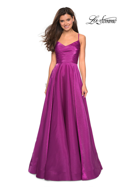 Picture of: Long Satin Simple Prom Dress with Empire Waist in Berry, Style: 27226, Detail Picture 1