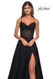 Picture of: A-Line Rhinestone Tulle Embellished Gown with Illusion Top in Black, Style: 31970, Detail Picture 12
