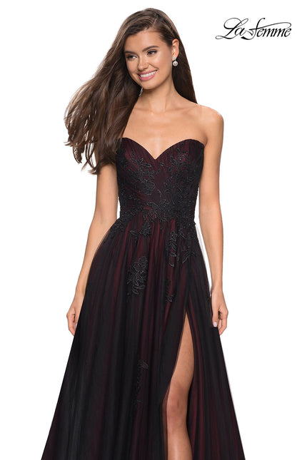 Picture of: Strapless Sweetheart Black And Red Tulle Prom Dress in Black/Burgundy, Style: 27774, Main Picture