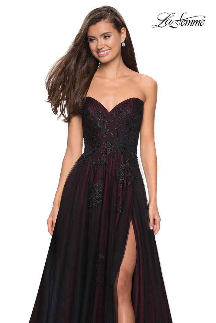 Picture of: Strapless Sweetheart Black And Red Tulle Prom Dress in Black/Burgundy, Style: 27774, Main Picture