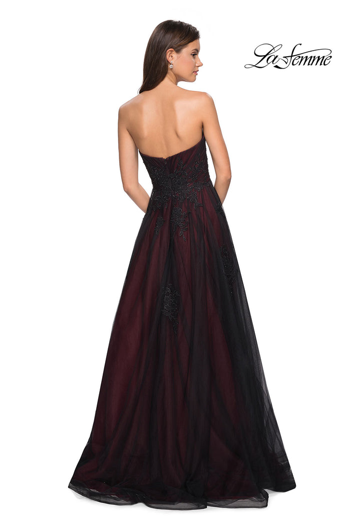 Picture of: Strapless Sweetheart Black And Red Tulle Prom Dress in Black/Burgundy, Style: 27774, Back Picture