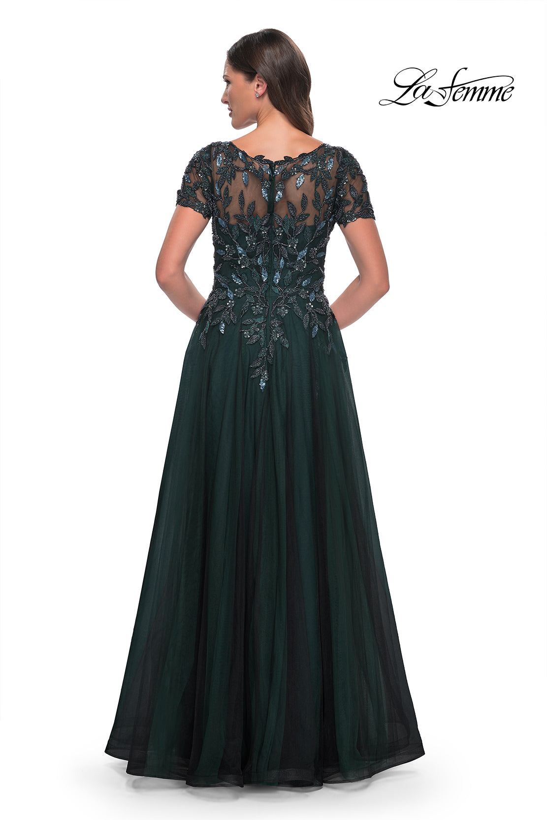 Picture of: Beautiful A-Line Tulle Dress with Beaded Bodice in Black Emerald, Style: 31267, Back Picture