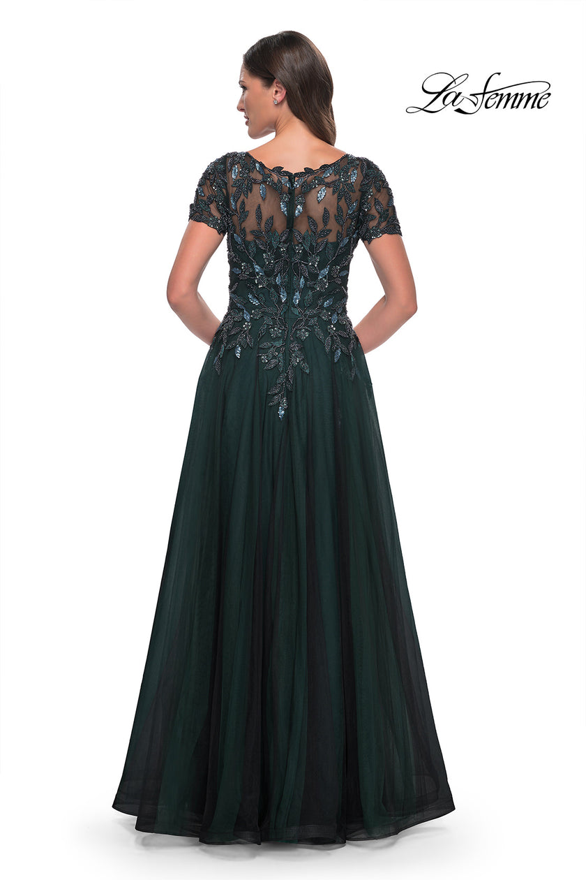 Picture of: Beautiful A-Line Tulle Dress with Beaded Bodice in Black Emerald, Style: 31267, Back Picture