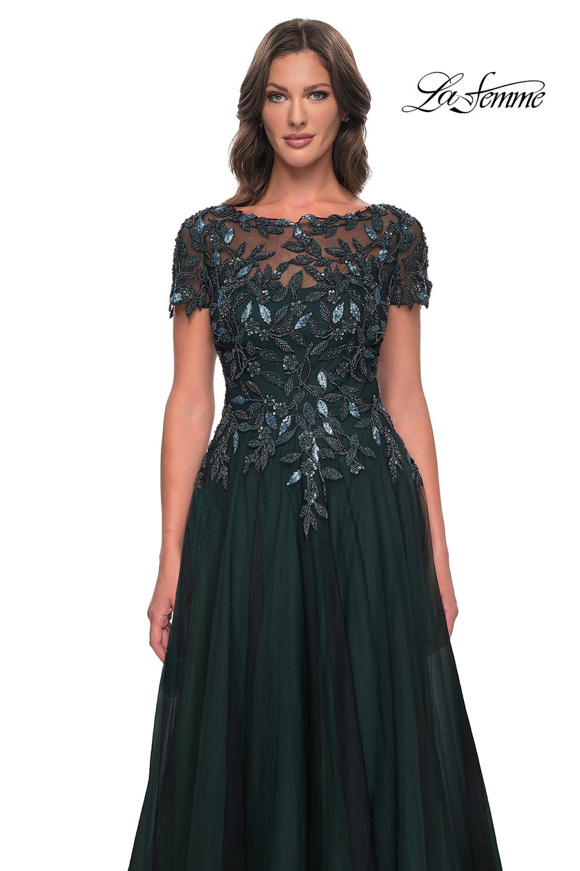 Picture of: Beautiful A-Line Tulle Dress with Beaded Bodice in Black Emerald, Style: 31267, Detail Picture 1