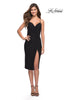 Picture of: Midi Length Net Jersey Ruched Evening Dress in Black, Style 30864, Main Picture