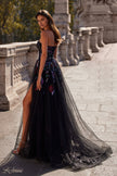 Picture of: A-Line Prom Gown with Multi Color Lace Sequin Applique in Black, Style: 32072, Back Picture