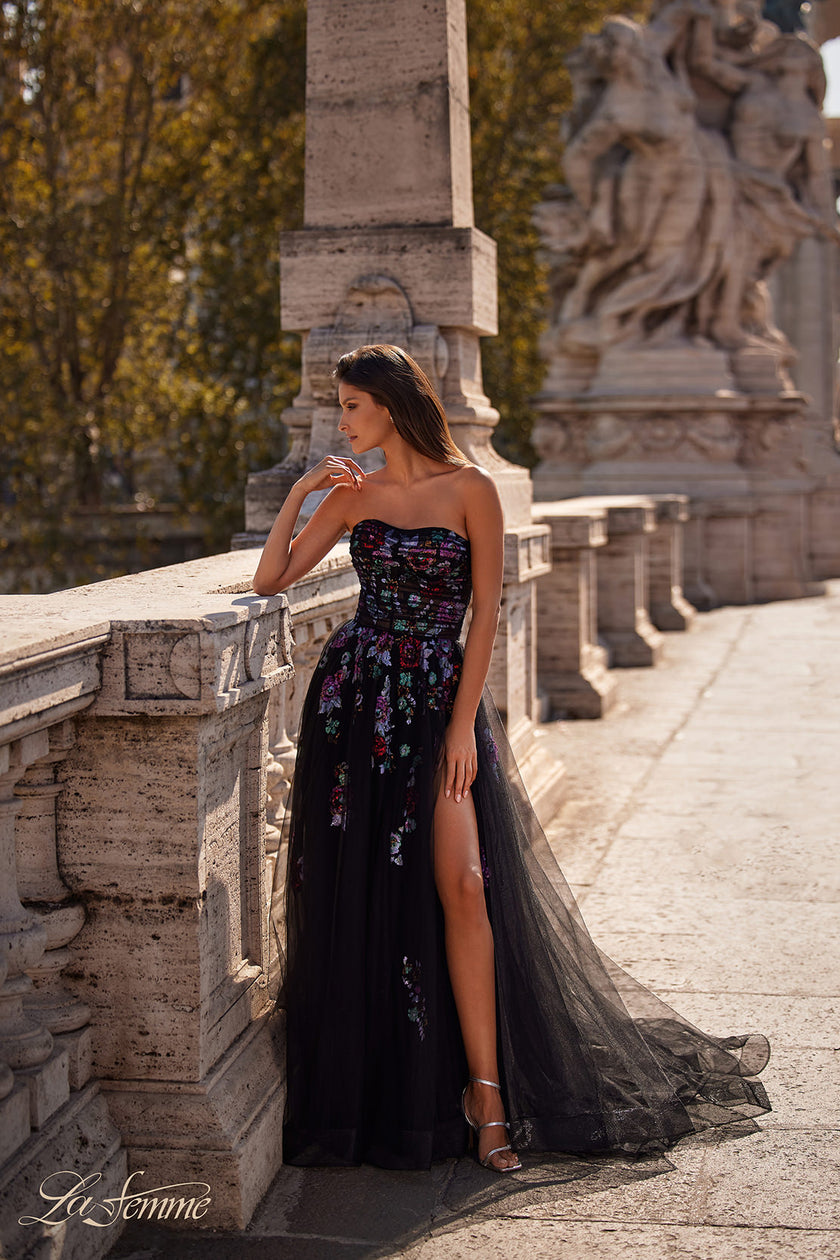 Picture of: A-Line Prom Gown with Multi Color Lace Sequin Applique in Black, Style: 32072, Detail Picture 2