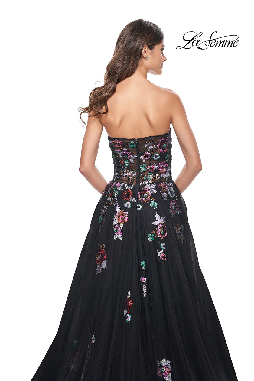 Picture of: A-Line Prom Gown with Multi Color Lace Sequin Applique in Black, Style: 32072, Detail Picture 7