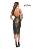 Picture of: Metallic Jersey Midi Dress with Unique Ruching and Slit in Black Gold, Style 30937, Detail Picture 4