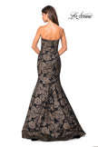 Picture of: Mermaid Style Rose Printed Strapless Prom Dress in Black Gold, Style: 27286, Back Picture