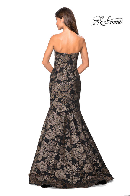 Picture of: Mermaid Style Rose Printed Strapless Prom Dress in Black Gold, Style: 27286, Back Picture