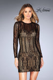 Picture of: Short Lace Dress with Long Sleeves and Open Back in Black, Style: 25289, Main Picture
