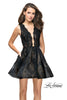 Picture of: Lace Homecoming Dress with Dramatic Plunging Neckline in Black, Style: 26726, Main Picture