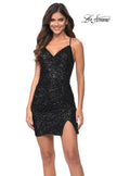 Picture of: V Neck Sequin Short Dress with Criss Cross Straps in Black, Main Picture