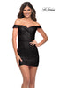 Picture of: Off the Shoulder Stretch Sequin Dress with Ruching in Black, Main Picture