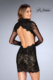 Picture of: Short Lace Dress with Sheer Scalloped Neckline in Black, Style: 25121, Back Picture