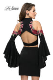 Picture of: Floral Two Piece Jersey Mini Bell Sleeve Dress in Black, Style: 26606, Back Picture