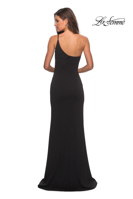 Picture of: One Shoulder Long Jersey Homecoming Dress in Black, Style: 28176, Back Picture
