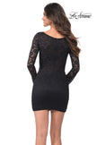 Picture of: Long Sleeve Stretch Lace Dress with Sheer Lace Back in Black, Back Picture