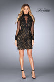 Picture of: Short Lace Dress with Sheer Scalloped Neckline in Black, Style: 25121, Detail Picture 1