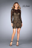 Picture of: Short Lace Dress with Long Sleeves and Open Back in Black, Style: 25289, Detail Picture 1