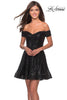 Picture of: Sequin Off The Shoulder Short Homecoming Dress in Black, Style: 28155, Detail Picture 1