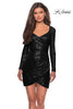 Picture of: Long Sleeve Sequin Dress with Side Ruching in Black, Style: 28219, Detail Picture 1