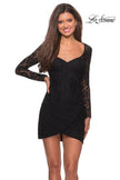 Picture of: Long Sleeve Lace Short Dress with Sheer Back Detail in Black, Style: 28232, Detail Picture 1