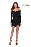 Picture of: Black Off the Shoulder Long Sleeve Homecoming Dress in Black, Style: 29387, Detail Picture 1