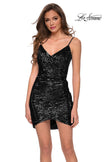 Picture of: Short Sequin Homecoming Dress with Faux Wrap Skirt in Black, Style: 29426, Detail Picture 1